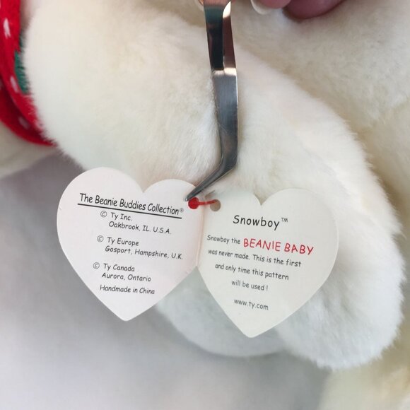 Ty Beanie Buddy Snowboy Plush 14" Snowman Christmas Red Hat Scarf Vintage 1999 - Picture 6 of 9